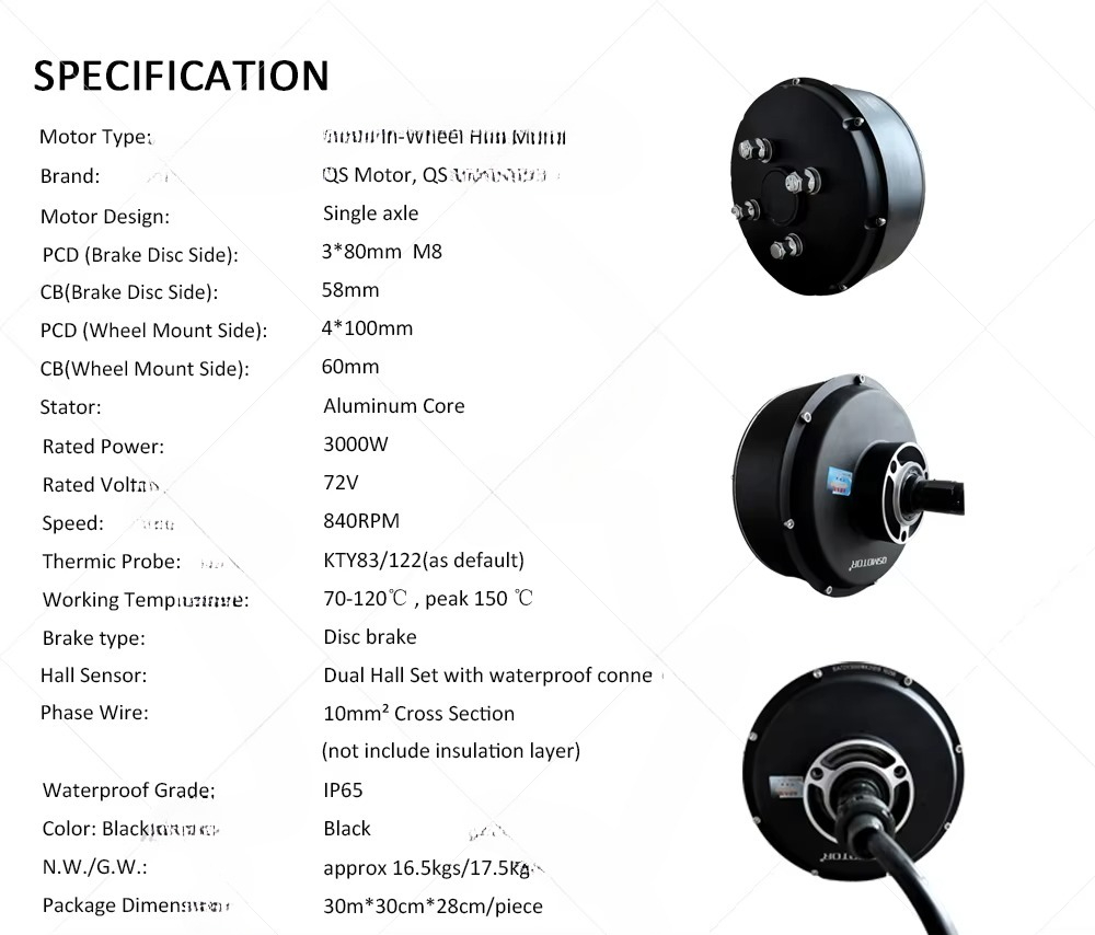 QSMOTOR 205 3000 Вт V3 Бесщето – обзор и цена Electric Motorcycle Conversion Kit 72V